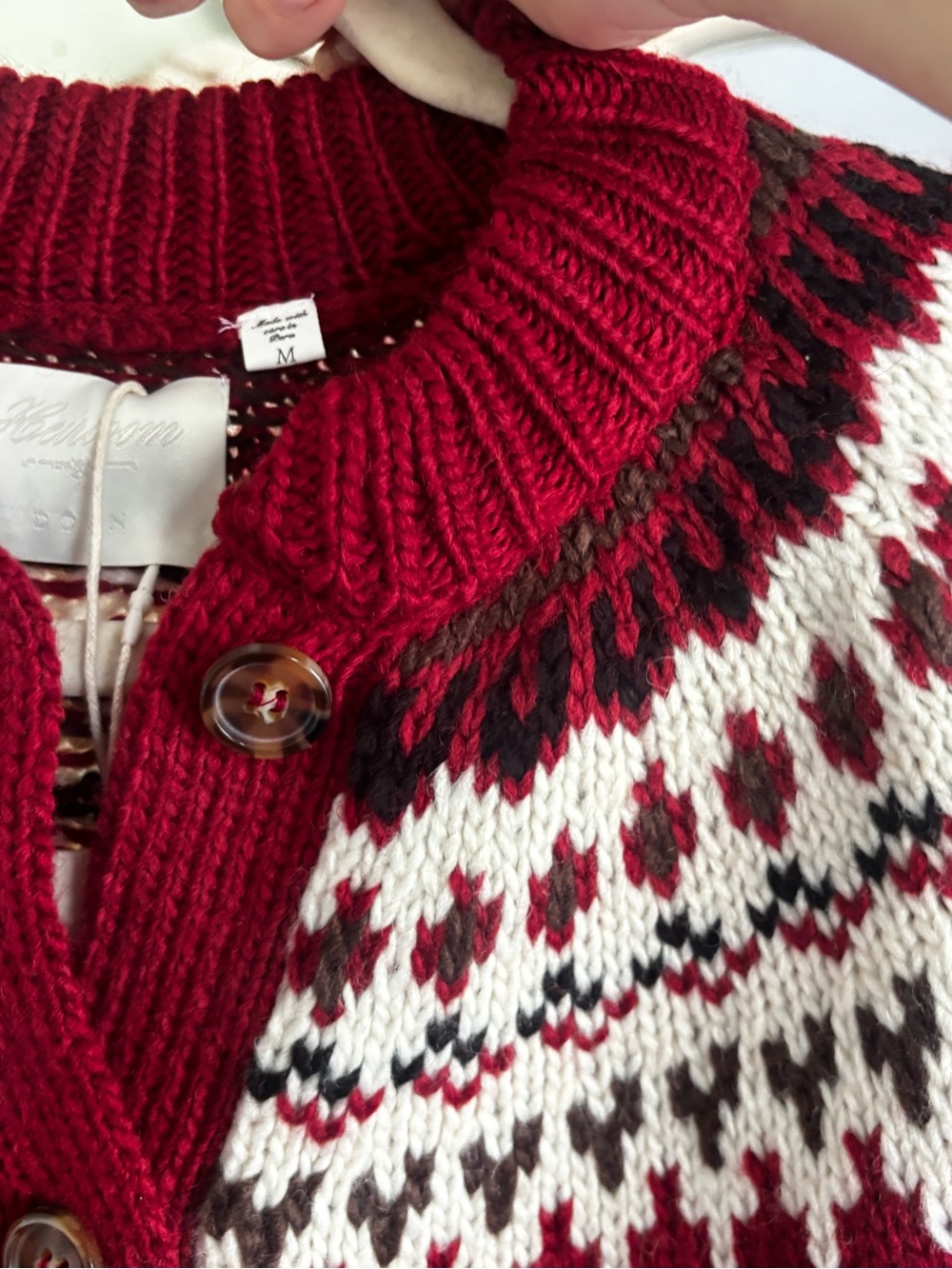 NWT DÔEN Heirloom Clarke Cardigan Burgundy Fair Isle Merino Alpaca M - Picture 8 of 12